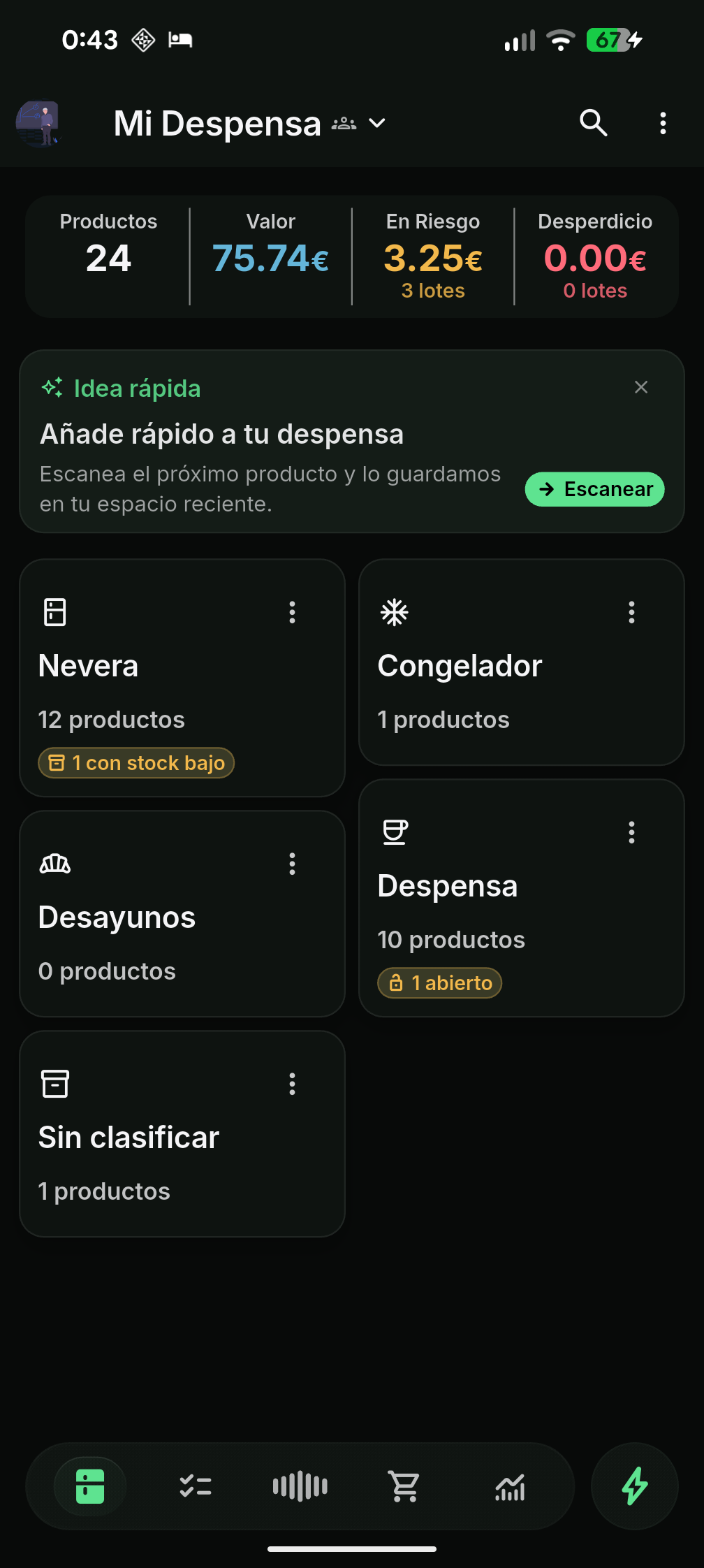 Pantalla Mi Despensa de NookFlow